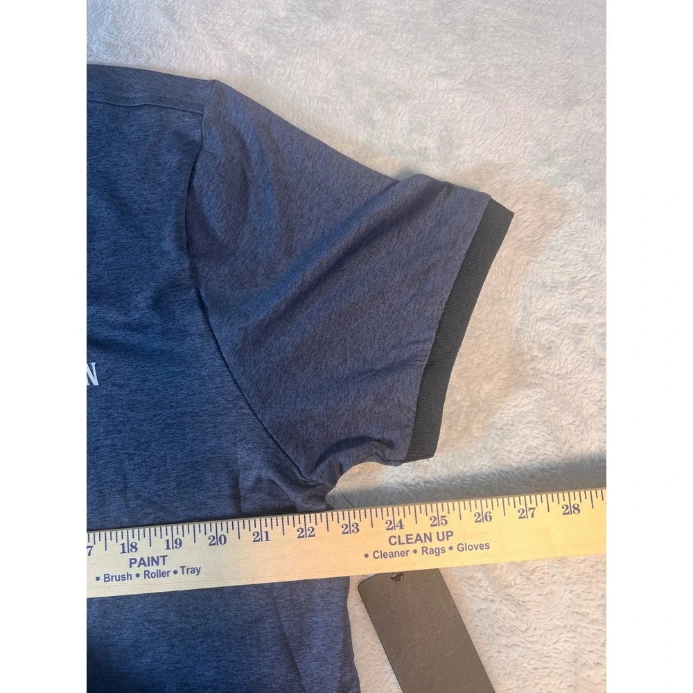 True Religion Polo Shirt Mens Short Sleeve Heathered Blue Black Logo Casual‎